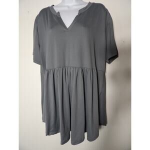 Allegrace Top Shirt 2X Babydoll Gray Soft V Neck Buttery Soft Casual Comfort